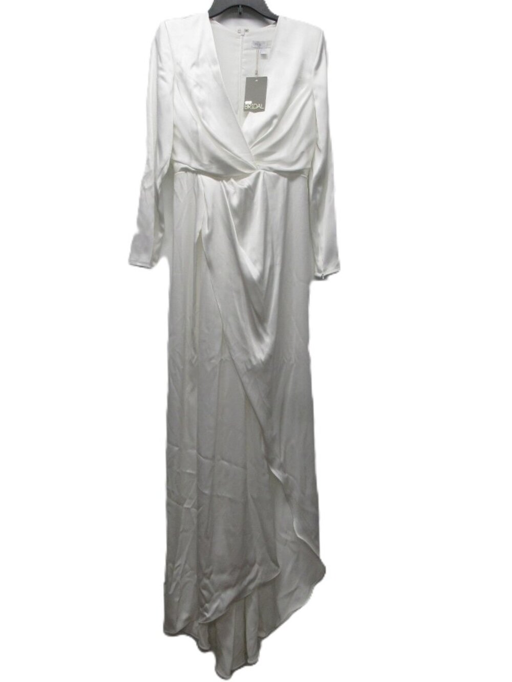 NWT ASOS Bridal Sadie Pleated Plunge Wrap Wedding Dress Whiter Satin sz US 6